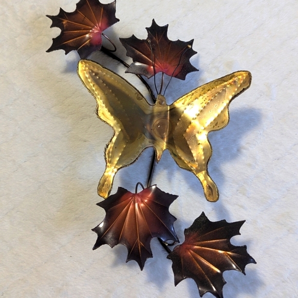 Artisan Made Brass and Copper Butterfly and Maple Leaf Wall Sculpture Art/Decor - Picture 8 of 11